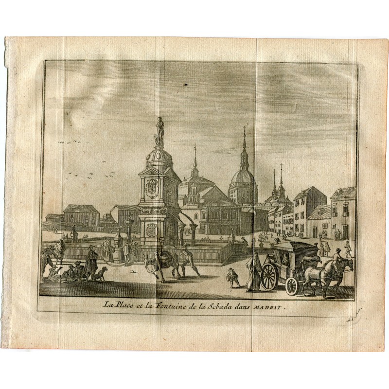 La place de la Fontaine et la fontaine de la Sebada à Madrid. Gravure de 1715, Pieter Vander Aa
