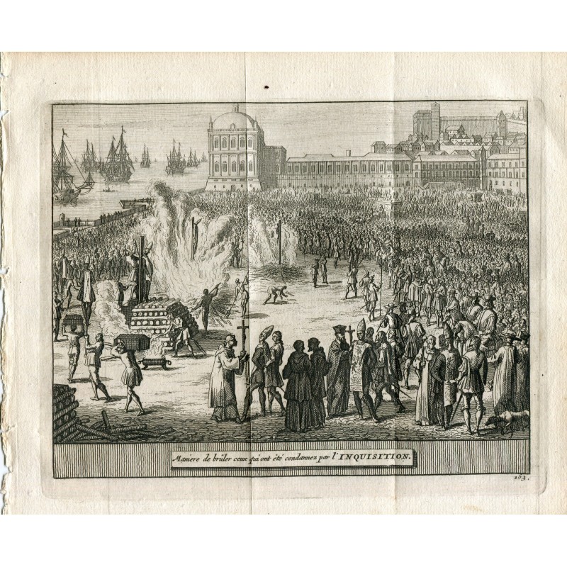 Maniere de bruler ceux qui eté condannez l'Inquisition 1715. Incisione di Vander Aa