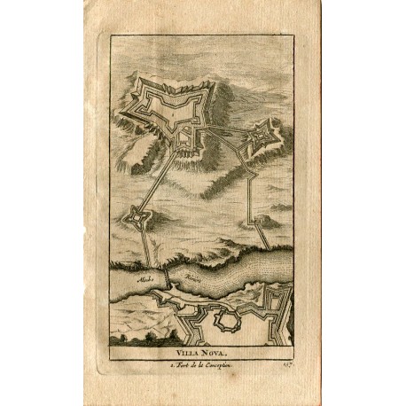 Portugal. Villa Nova, fort de la Conception grabado 1715 por Alvarez de Colmenar