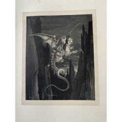 Gravure sur bois originale de Gustave Doré représentant la Divine Comédie, signée sur la planche.