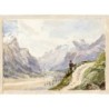 Berglandschaft mit einer Figur. Englisches Aquarell aus dem 19. Jahrhundert.