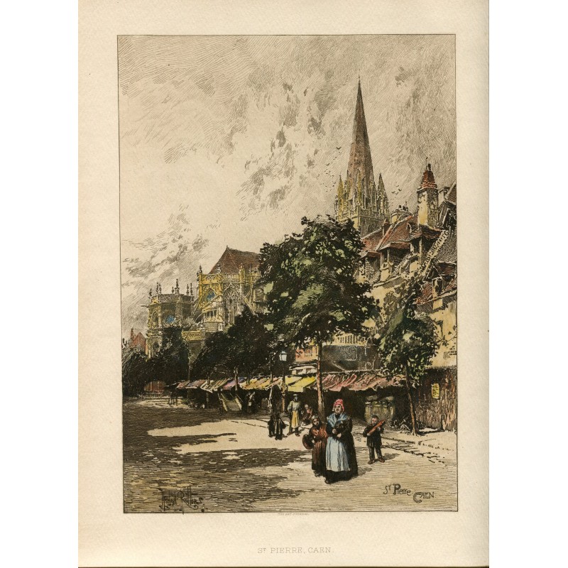 Kirche St. Pierre in Caen (Frankreich). Antike Gravur.