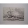 French sloop coming into Calais Harbour, France - Antique engraving