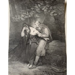 Mythologisches Thema. Lithografie aus dem 18.–19. Jahrhundert.