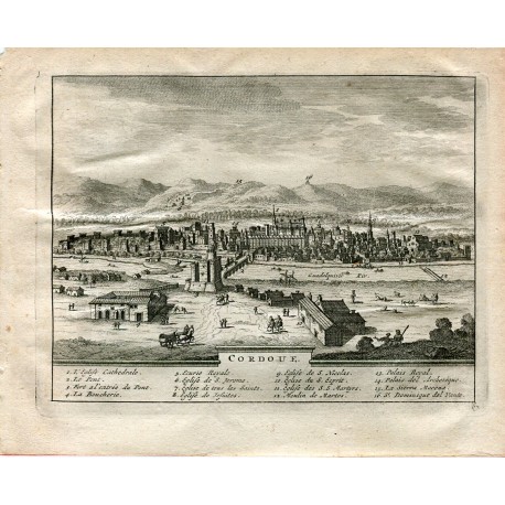 Cordoba. Vista topográfica. Grabado por Pieter Van der Aa, 1715.