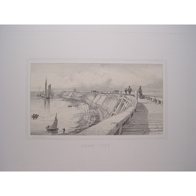 Calais Pier, France - Antique engraving