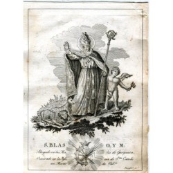 Saint Blaise, bishop and martyr, engraved by Tomás Rocafort, Valencian engraver