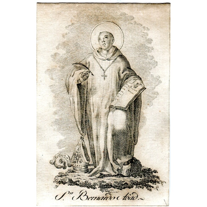 Saint Bernard Abbé, gravure du XVIIIe siècle, signée des initiales