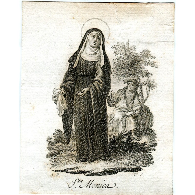 Saint Monica engraved by Vicente Capilla from a drawing by A. Rodriguez.