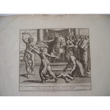 El juicio de Salomón grabado por Petrus de Aquila siglo XVII Jacobus de Rubeis Roma