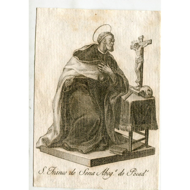 San Francesco da Siena, avvocato dei peccatori, incisione del XVIII-XIX secolo