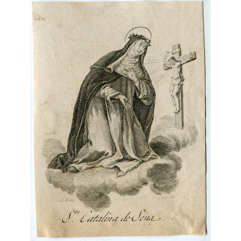 Sainte Catherine de Sienne, gravée par Vicente Capilla, dessinée par A. Crua