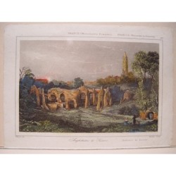 France. Monuments romains. Amphithéâtre de Saintes. Gravure d'Augustin François Lemaître (Paris, 1797-1870).