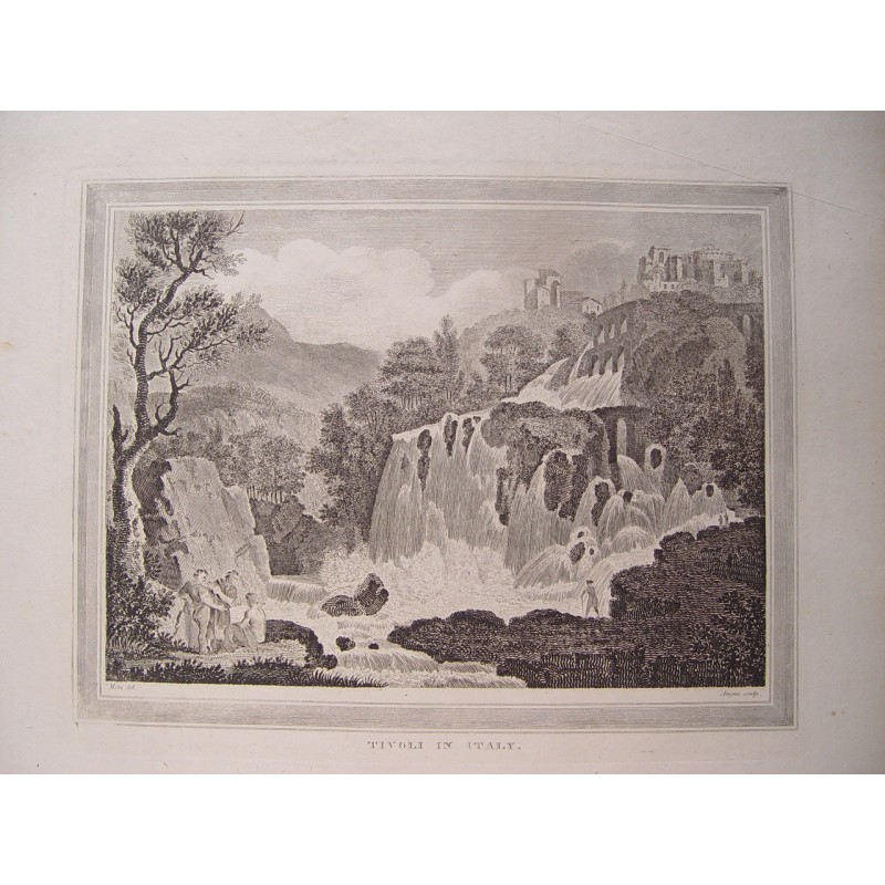Chutes de Tivoli en Italie, après Metz. Gravure d'Angus (vers 1820).
