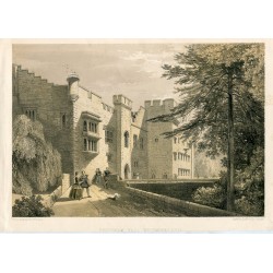 Lithographie de Brougham Hall Westmore Land en 1858 d'après un dessin de FW Hulme