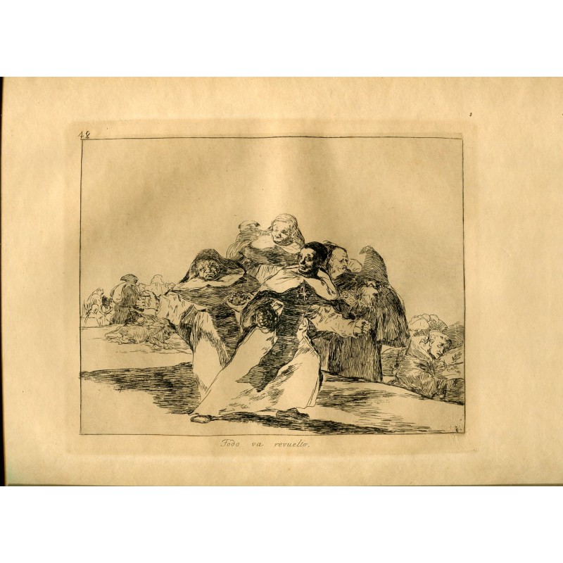 Goya etching. Everything is topsy-turvey ('Todo va revuelto'). Plate 42 from Disasters of War etching series, 1937 edition.