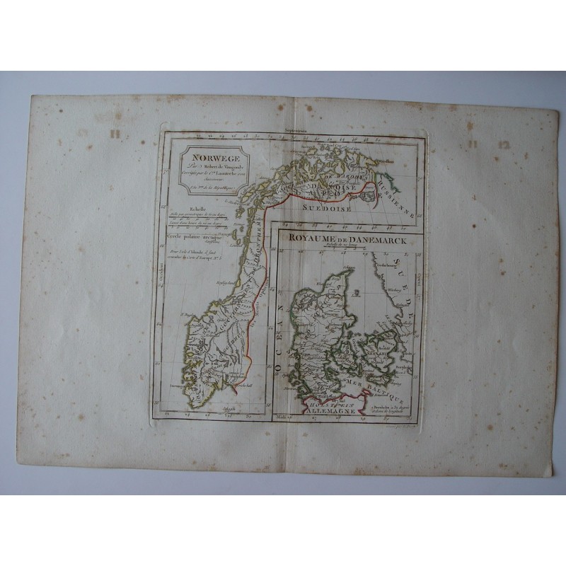 Antique map of Norway and Denmark. Robert de Vaugondy (1794)