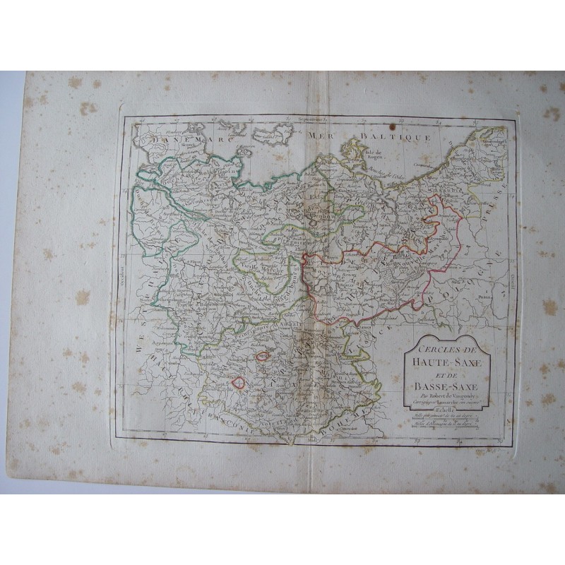 Antique map of northern regions of Germany. Robert de Vaugondy.
