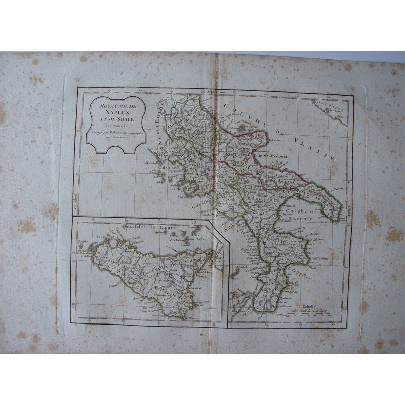 Carte ancienne des régions méridionales de l'Italie. Robert de Vaugondy
