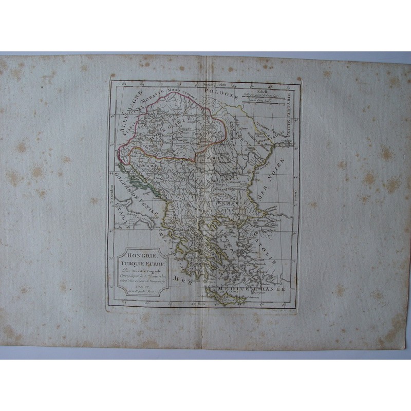 Antique map of Hungary and Turkey. Robert de Vaugondy (1794)