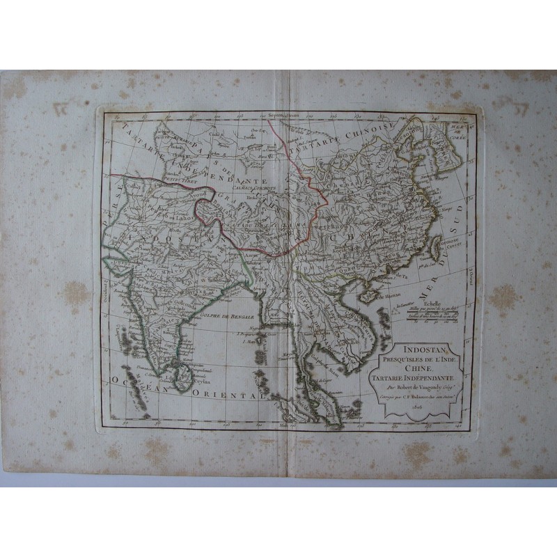Antike Karte von Indostan, China, Tataren. Robert de Vaugondy (1806)