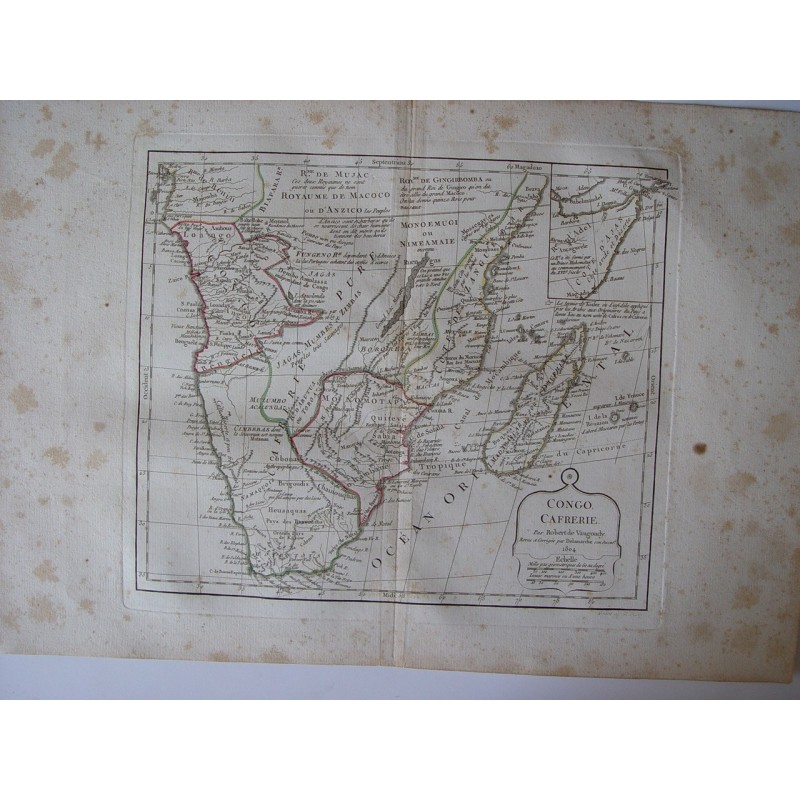 Antique map of shoutern regions of Africa. Robert de Vaugondy (1804)
