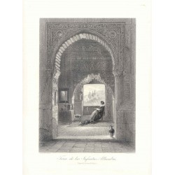 Tower of the Captive - Alhambra Palace in Granada (Spain)- Qalahurra - Original antique engraving