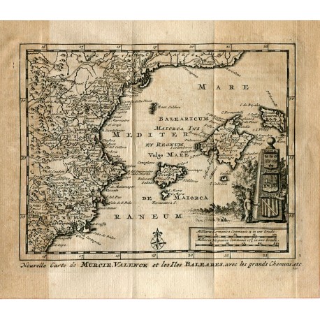 Nouvelle carte de Murcie, Valence et les Iles Balears avec les grands chemins por P.van der Aa (Alvarez de Colmenar)