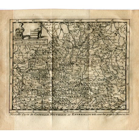 Nouvelle carte de Castillae Nouvelle et Estremadure avec les grands chemins por P.van der Aa (Alvarez de Colmenar)