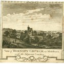 Vue de l'église Hornsey à Middlesex gravure publiée par Alex Hogg en 1780