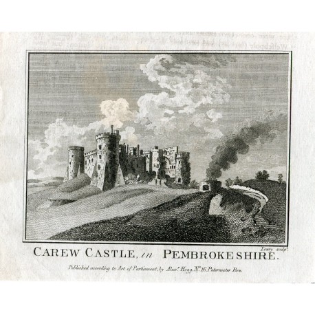 Inglaterra. Carew Castle in Pembrokeshire sobre obra de Lowry, publicado por Alex Hogg en 1786