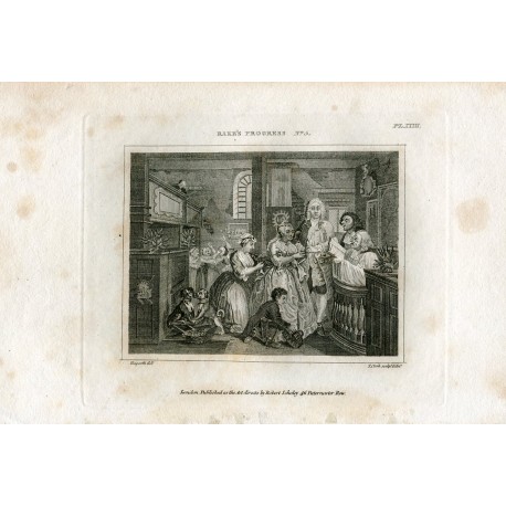 Rake's Progress grabado por Thomas Cook sobre obra de William Hogarth