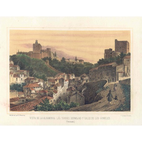 España. Andalucía. Granada. «Vista de la Alhambra y las Torres Bermejas»