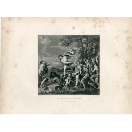 Bacchus nd Ariadne grabado por W.H.Worthington copia de Ticiano