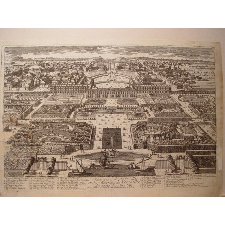 «Veue general de la Ville et du Chasteau de Versailles du costés des Jardins» Dibujó.y grabó Pierre Aveline (París,1656-1722).