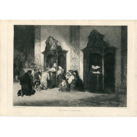 The Kind confessor grabado por Charles Courtry en 1892 sobre obra de E. Zamacois