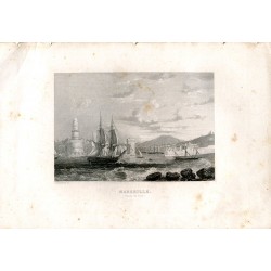 Marseille Entree du Port, grabado por Larbalestiere en 1850