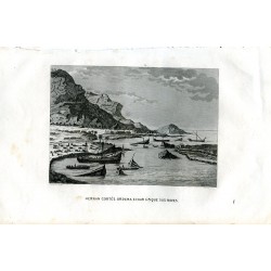Hernan Cortés ordena echar a pique sus naves grabado por P. Alabern a mediados del siglo XIX.