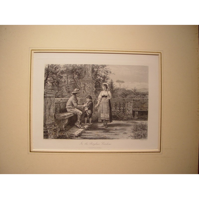 Italy. Rome. In the Borghese Gardens. Engraved by Fernand-Jean Joubert (1810-1884) after a work by George Goodwam Kilburne.