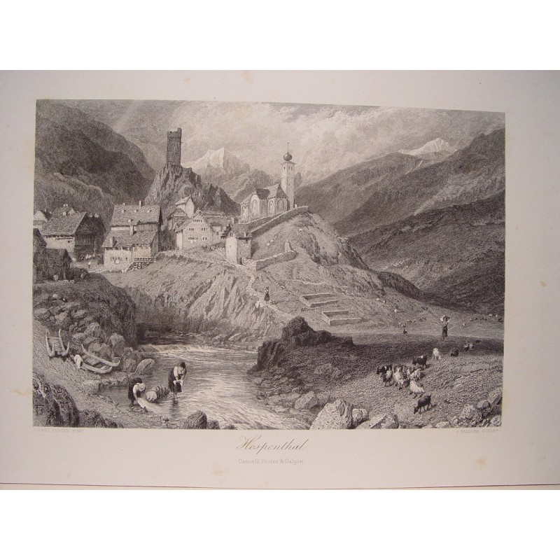 Hospenthal (Switzerland), after B. Foster. Engraved by J. Saddler (1876)