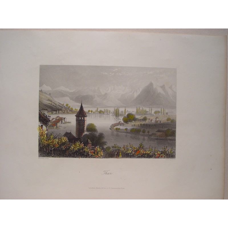 Thun (Switzerland). Original antique engraving.