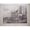 Litografía antigua. Castillo de Enrique IV en Pau (Pirineos), 1828.