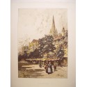 Church of St. Pierre at Caen (France). Antique engraving.