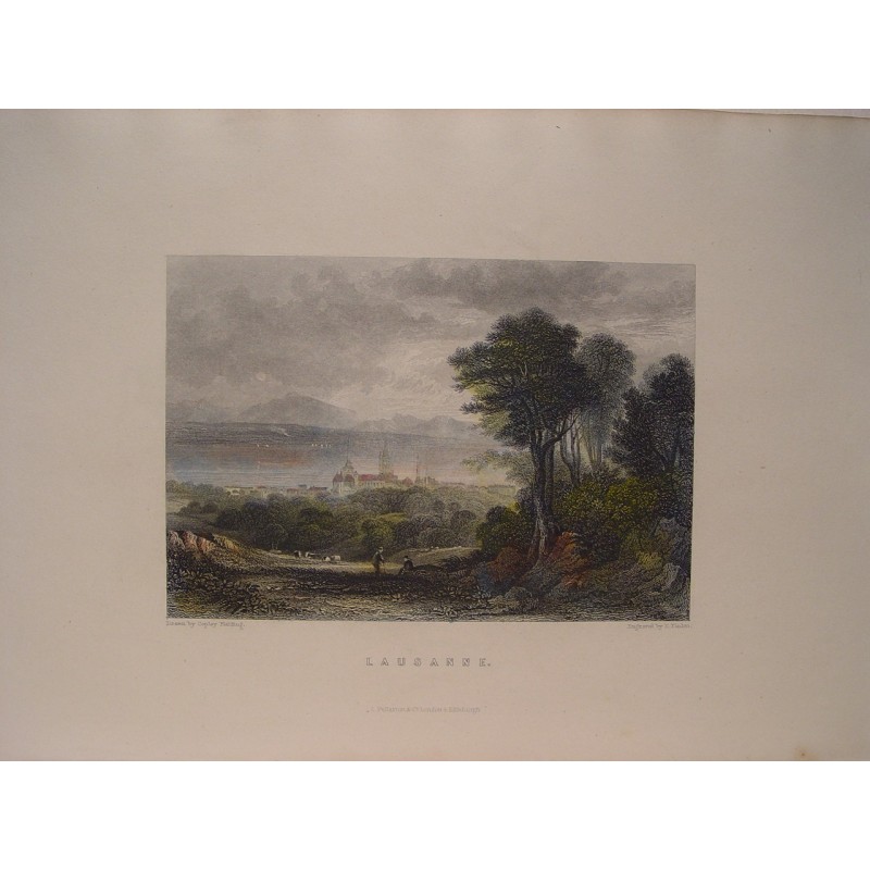 Svizzera. Losanna. Disegnata da Copley Fielding (1787-1855). Incisa da Edward Francis Finden (1791-1857).