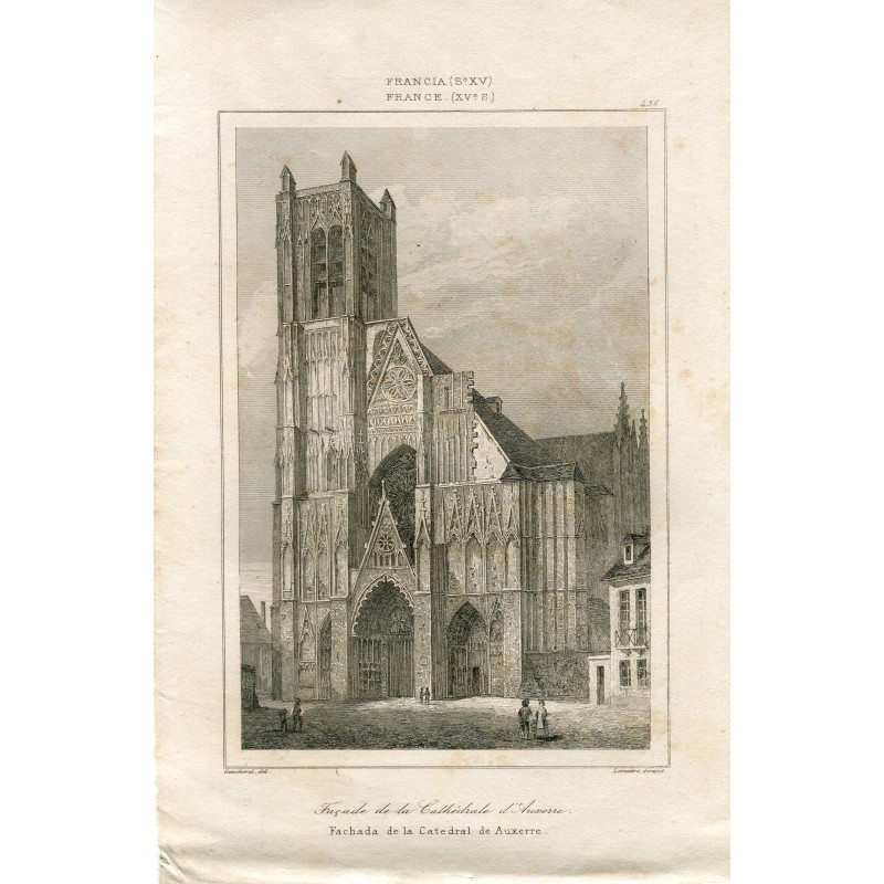 Francia. Facciata della cattedrale di Auxerre, incisa da Lemaitre da un disegno di Gaucherel.