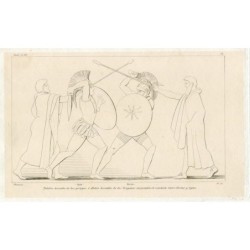Iliade. Taltibic et Hydeo suspendent le combat entre Hector et Ajax. Gravure de Pi y Margall d'après un dessin de Flaxman.