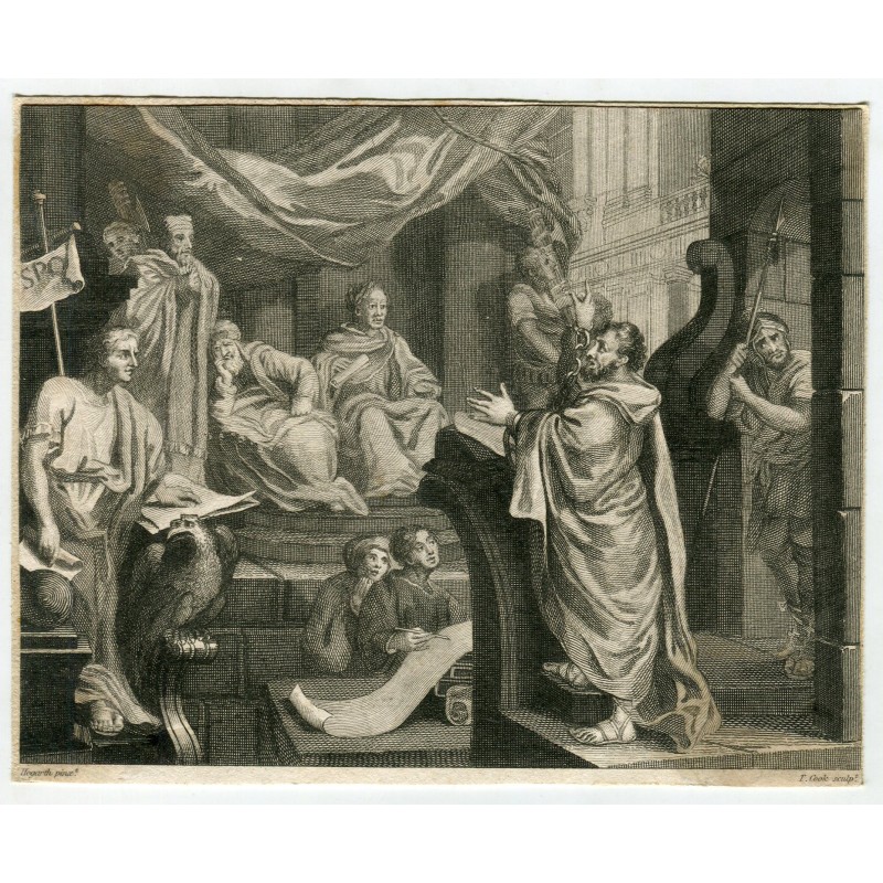 Paul Before Felix, Plate III - Thomas Cook engraving after Hogarth - 1800s print