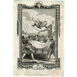 Sancho Panza jeté dans une couverture - Don Quichotte - gravure de 1782