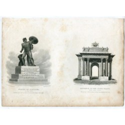 Statue des Achilles und Eingang zum Königspalast, Stiche von J. Cleghorn nach einer Zeichnung von T. Shepherd