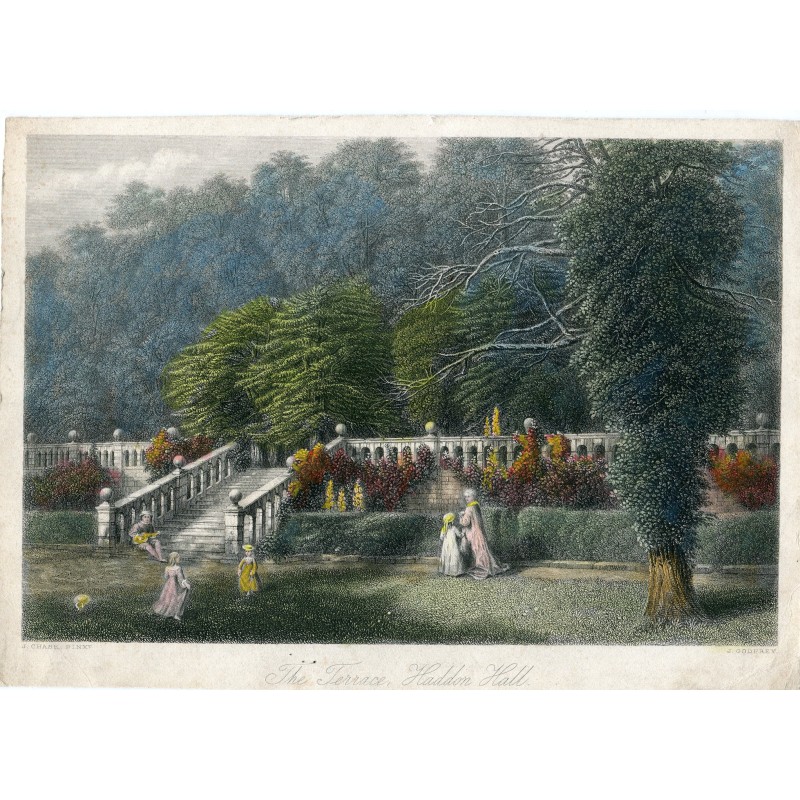 England. The Terrace Haddon Hall, engraved by J. Godfrey after a work by J. Chase